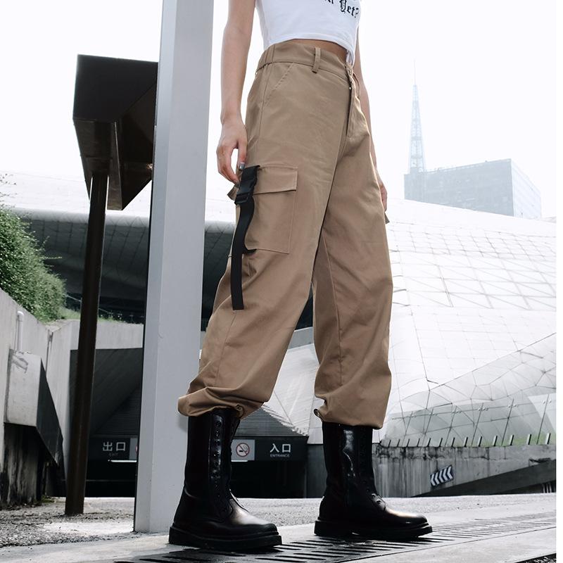 

Women' Pants & Capris Spring Autumn Hip Hop Women Black Khaki Loose Fit Bib Overall Casual Style Closing Foot Couples Trousers INS Same Par