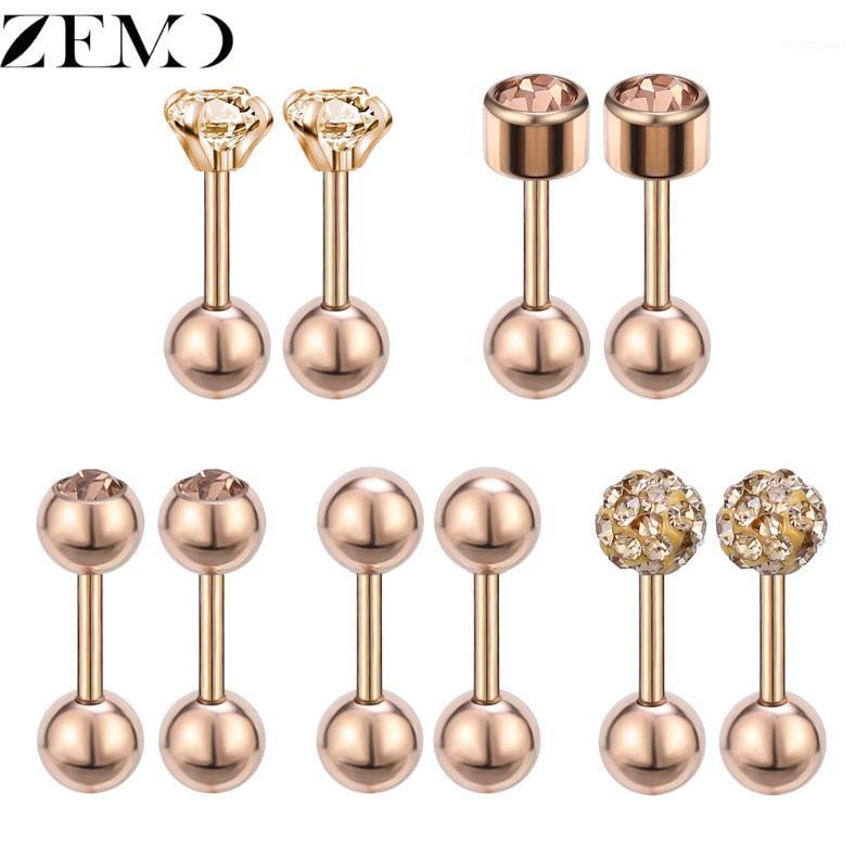 

ZEMO 5 pair/lot Luxury Rose Gold Studs Earrings for Women Ball Earring Shinning Crystal Ear Piercing Cartilage Jewelry Accessory1