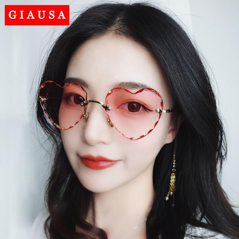 

Sunglasses 2021 Heart Shaped Rimless Women Thin Metal Frame UV Protection Sun Glasses For Beach Vacation Festival Fishing