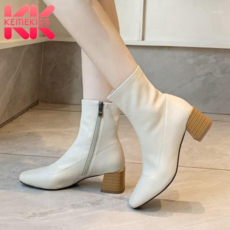 

KemeKiss Women Ankle Boots Genuine Leather Zipper Thick Heel Woman Winter Shoes Fashion Office Ladies Footwear Size 34-391, Black