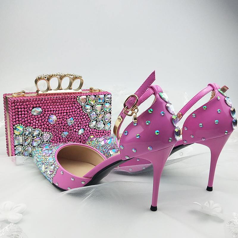 

BaoYaFang pink color womens summer sandals pointed toe ankle strap crystal wedding shoes Bride thin heel party dress shoe, 7cm sandals