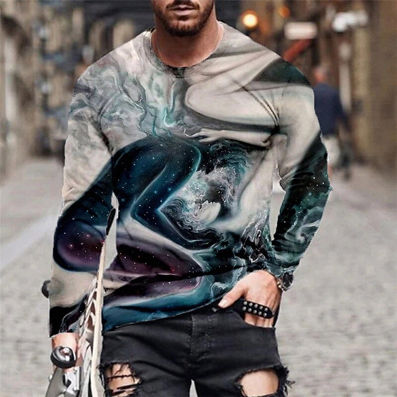 Men's Tee T shirt Shirt 3D Print Graphic Oil Painting Plus Size Crew Neck Casual Daily Print Long Sleeve Tops Basic Designer Slim Fit Big and T