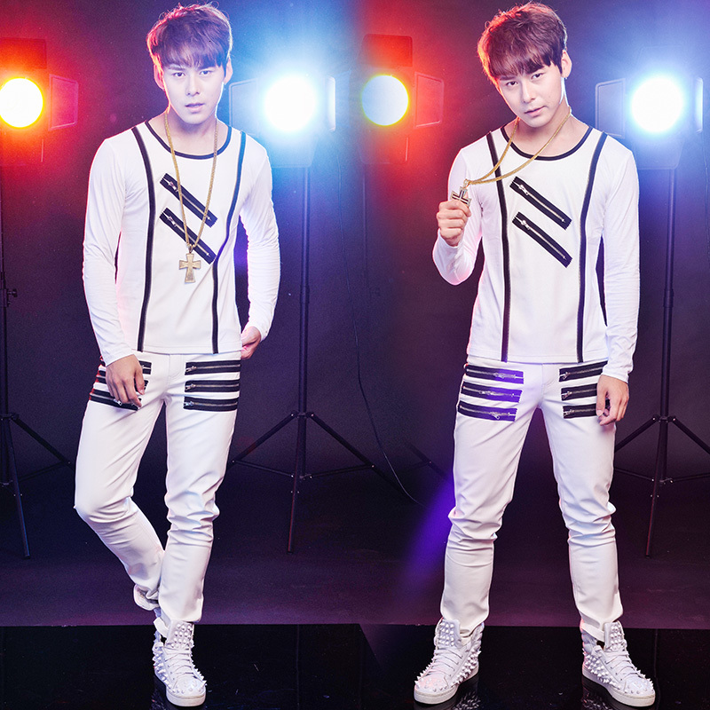

2021 New S-6xl!! Male Host Singer Bar Stage Dressed As Show Dress in Thin Sleeves T-shirt of Men's Men J6O7, T-shirt and pant