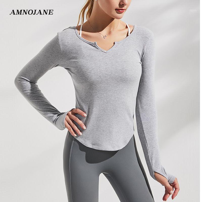 

V Collar Fitness Long Sleeve Ladies Gym Top Tank Yoga T Shirts Tops Athletic Wear For Women Summer Cropped Running Sport Shirt1, Black