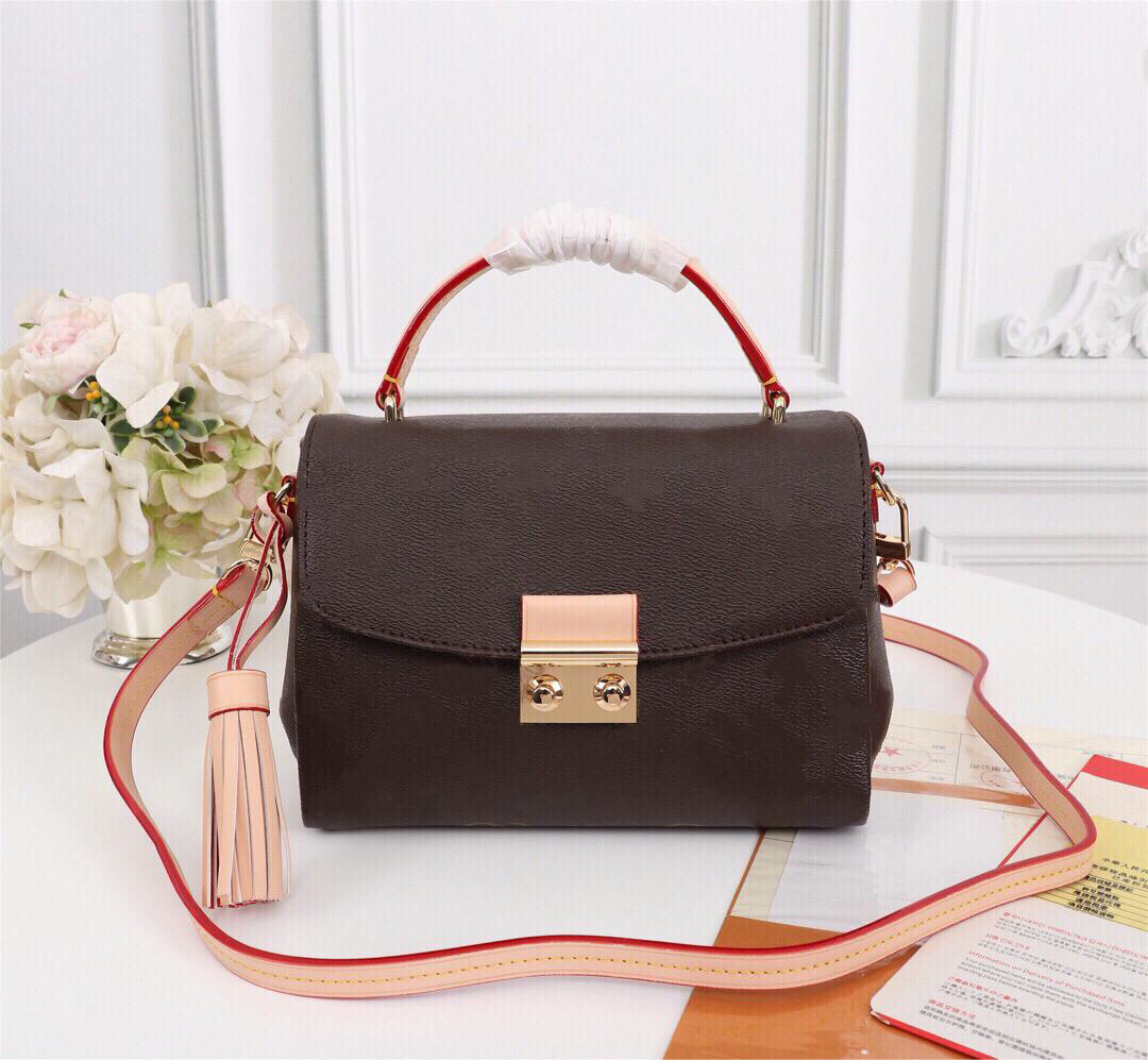 

Compact Size for Essentials Long Wallet Removable Leather Tassel S Lock Crossbody Versatile as Handbag or Shoulder Bags, Brown checker