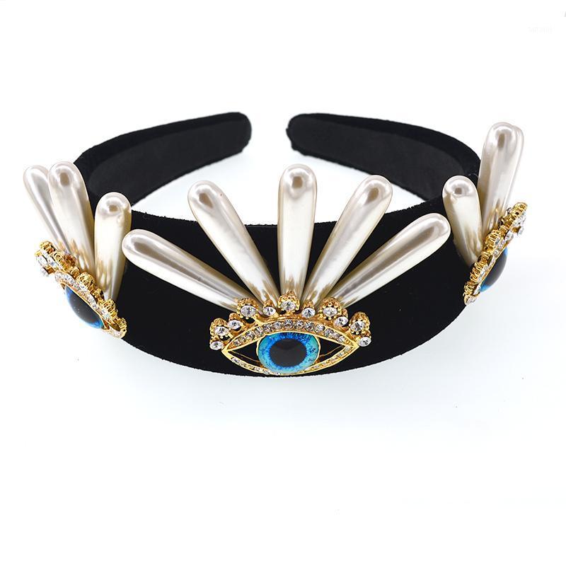 

Baroque Vintage Fashion wild pearl eye colorful crystal hair hoop bridal hair Pearl Metal Baroque Retro Band Accessories1