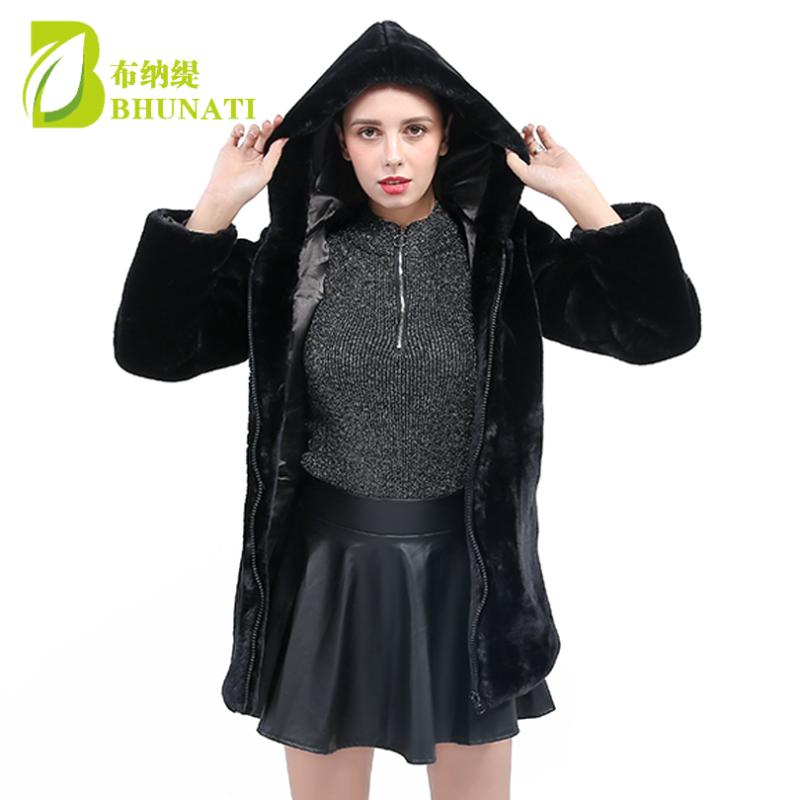

2020 New Women Faux fur Coat Hooded Female Winter Thick Warm Long Sleeve Black Faux Fur coats Overcoat Parka