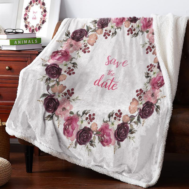 

Pink Flowers Wreath Leaves Text Warm Soft Blanket Office Sofa Plush Blanket Bedspreads Quilt Drop Ship1
