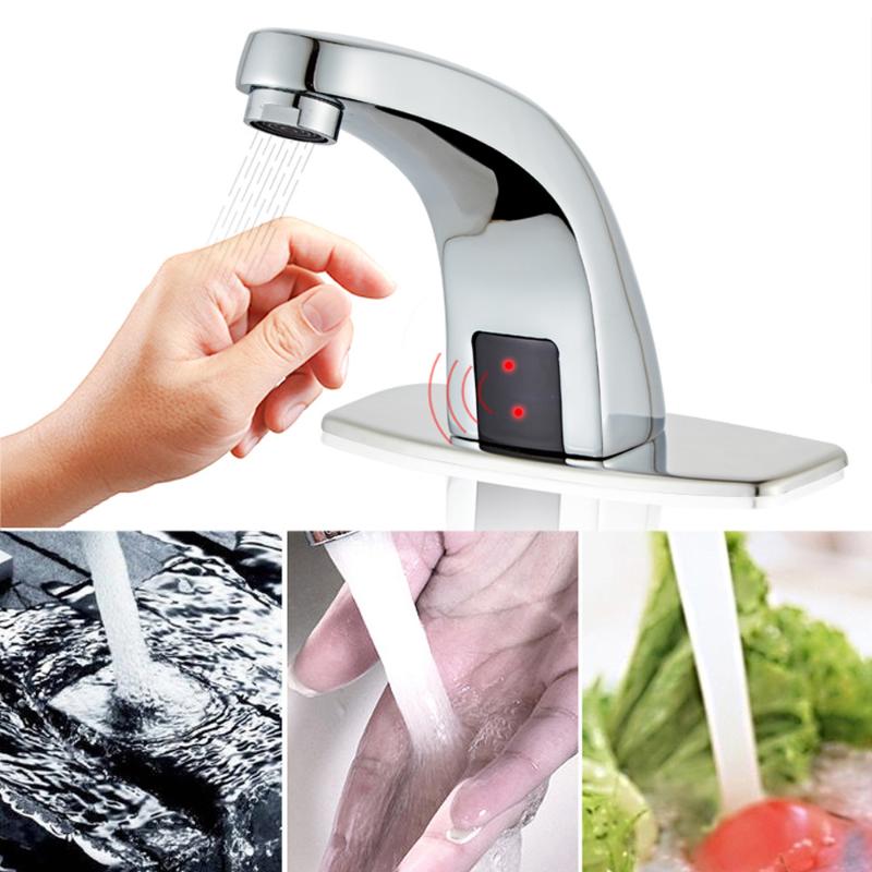 

NEW Hot & Cold Bathroom Automatic Touch Free Sensor Faucets Water Saving Inductive Electric Water Tap Mixer Battery Power