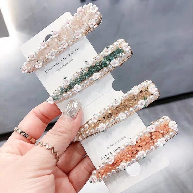 

Girls Pearl Hair Clips Geometric Rhinestone Hairpins Duckbill Clip Party Headwear Barrettes Fashion Hair Accessories for Women