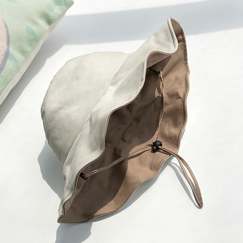 

Women Bucket Hat Cotton Double Sided Wearing Japanese Style Anti UV Fisherman Hat Female Big Eaves Sun with Windproof Rope, Navy blue and khaki