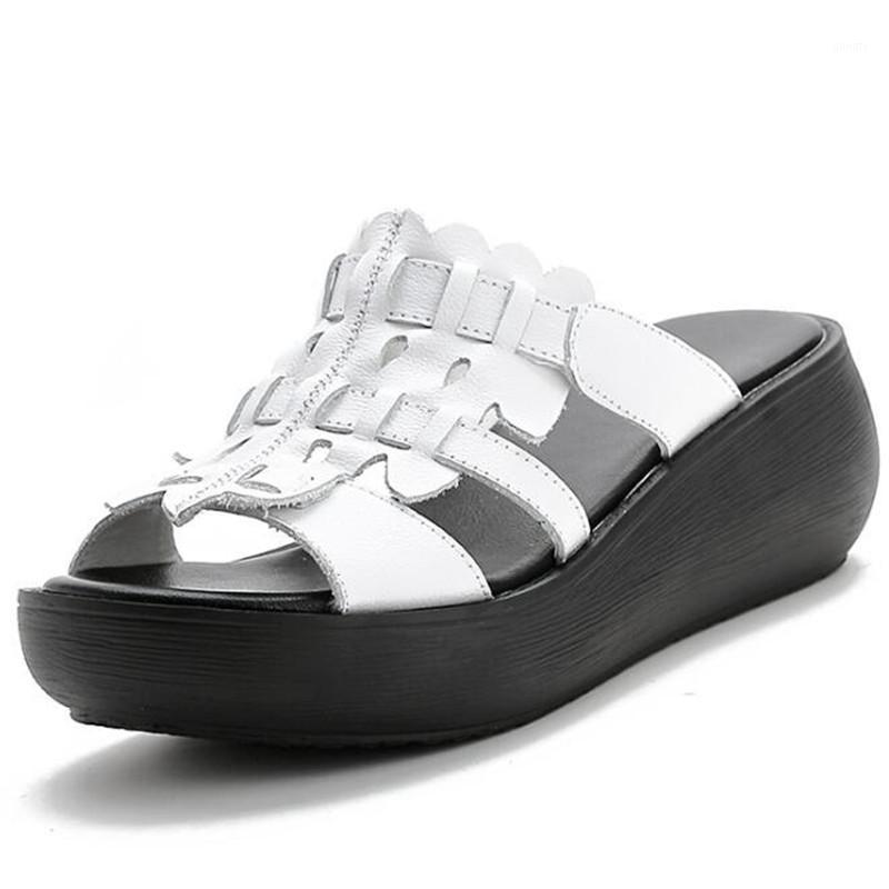 

Summer Hot 2020 New Fashion Retro Sandals Thick Bottom Casual Beach Slippers Comfortable Genuine Leather Sandals Wedge1, Black