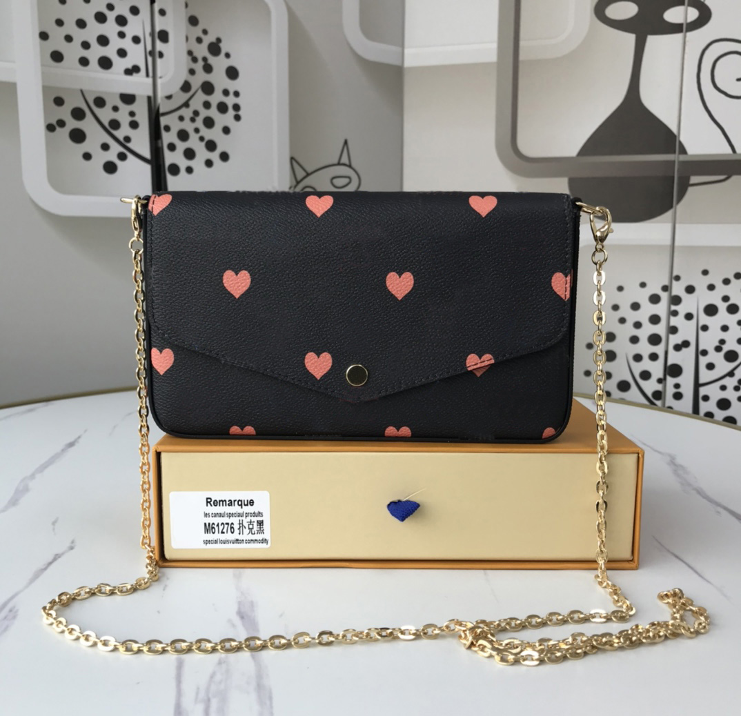 

Classic Luxury designer handbag Pochette Felicie Bag Genuine Leather Handbags Shoulder handbag Clutch Tote Messenger Shopping Purse with box, Flowers & digram (black)