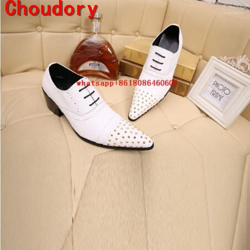 

Italian mens shoes brands black white high heels spiked loafers pointed toe dress shoes studded genuine leather oxford1, As picture