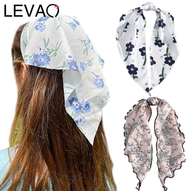 

Levao Flower Printed Triangle Hair Bow Scarf Dot Bandana Kerchief Hair Tie Wrist Ribbon Headband for Women Accessories