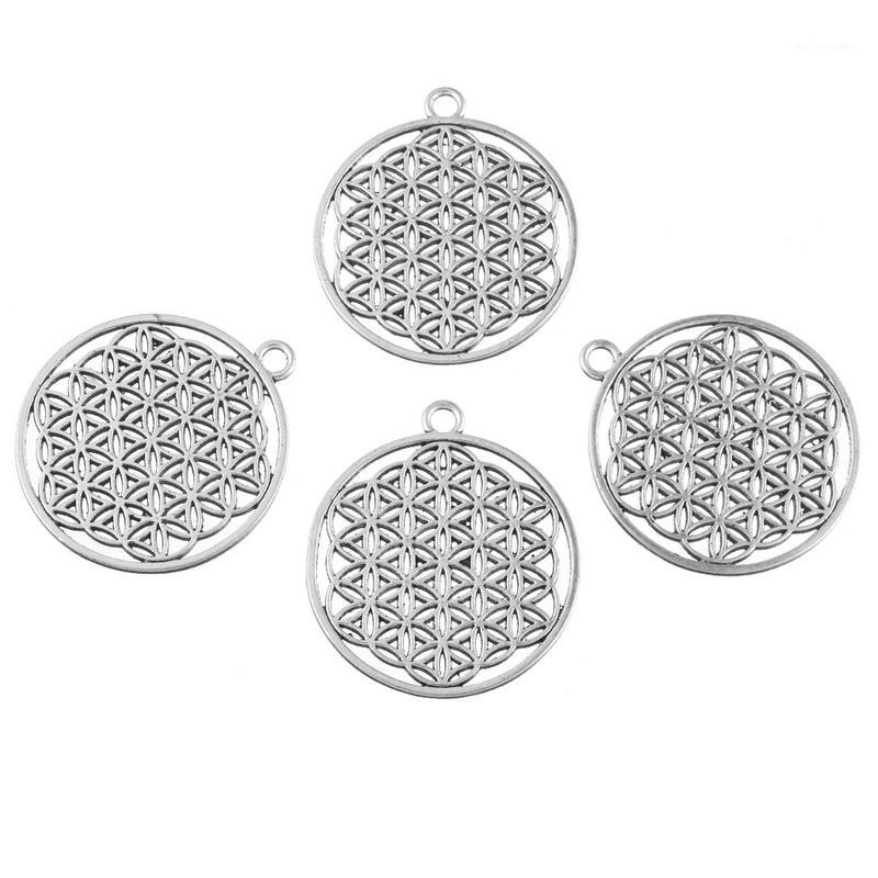 

MJARTORIA 10PCs Ancient Silver Tone Round Hollow Life Flower Pendant Charms Men Jewelry Accessories Necklace Women Handmade Gift1