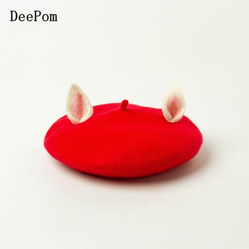 

DeePom 2020 New Winter Beret Women Hat With Cute Ear Pink Beret Painter Cap Vintage Bonnet Gorras Ladies Hat Female Boina, White