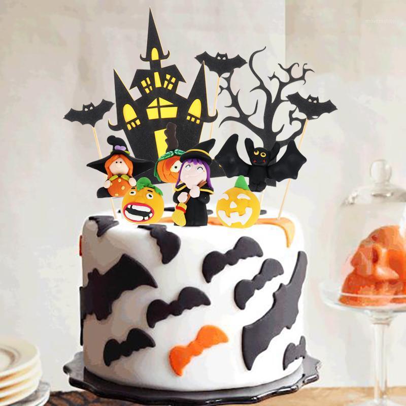 

Cartoon Happy Halloween Cake Topper Pumpkin Ghost Witch Bat Horror cupcake toppers Halloween party Baking Decoration Cake Flags1
