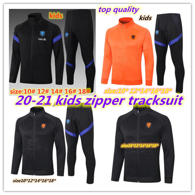 

2020 NetherlandS kids tracksuit full zipper jacket 20 21 Survetement DE JONG DE LIGT VIRGIL kids Holland soccer tracksuit jacket veste se, Black
