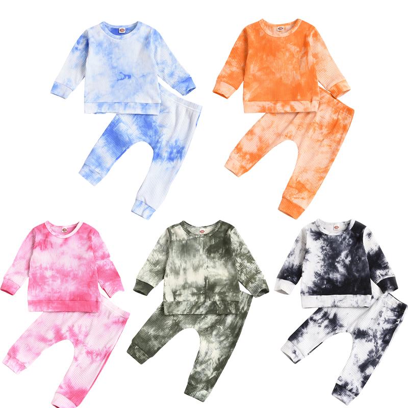 

FOCUSNORM 0-24M Newborn Baby Girls Boys Tie-Dye Clothes Sets Long Sleeve Printed Pullover Sweatshirt Tops Trousers Pants 2pcs, Black