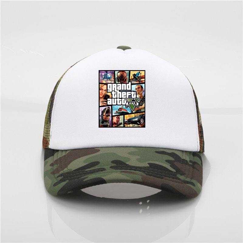 

Grand Theft Auto V 5 GTA 5 Baseball caps Summer women hats Trucker Caps, White