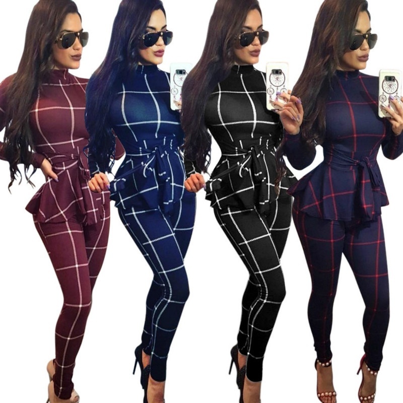 

2021 Brand New Spring Women Long Sleeve Rompers Sexy Bodysuit Casual Plaid Jumpsuit 6 Colors Plus Sizes Bodysuits Pdpj, Blue
