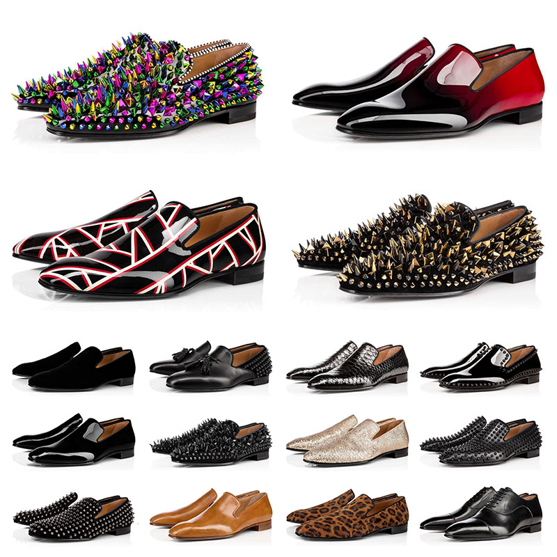 

designer mens genuine leather luxury shoes red bottoms loafer low cut studded spikes man dress shoe wedding party men trainers sneakers, Black
