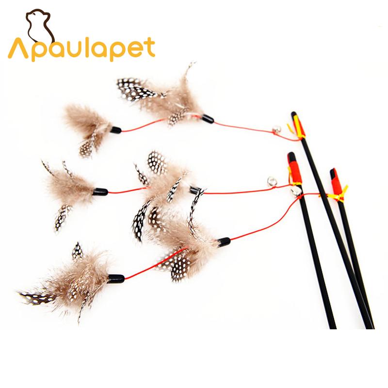 

APAULAPET 10pcs/lot 45cm Feather Cat Toy Cute Long Wire Feather Teaser Wand Plastic Toy Cat Play Teaser Flower For