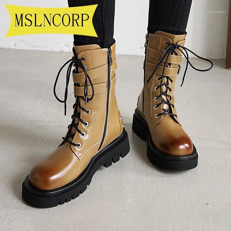 

Big Size 34-43 Leather Boots Women Shoes Thick Sole Lace Up Autumn Winter Short Ankle Boots for Women Metal Buckle Bootsr Spring1, Yellow