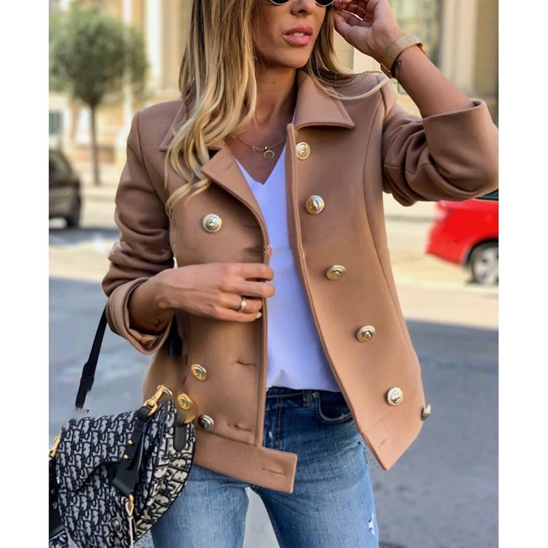 

Women Autumn Winter Double Breasted Buttons Solid Long Sleeve Woolen Coat Jacket Ladies Casual Slim Fit European Outwear SJ4783M, Black