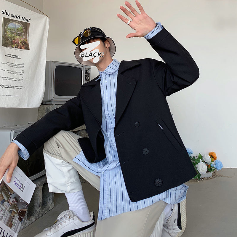 

Men's Spring 2021 New Double Breasted Jacket Youth Jackets 9KZJ, Black