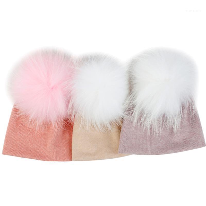 

Newborn Winter Lovely Toddler 13 cm Real Fur Pompm Hat Infant Baby Girls Hat Skull Cap Cotton Soft Skullies for Autumn Gifts1