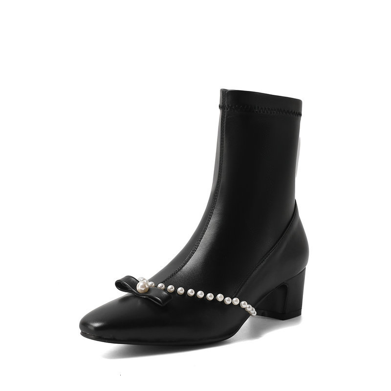 

New Sexy Fashion Women Warm Boots Genuine Leather 2021 Autumn Winter Not Lace-up High Heels Party Casual Shoes Woman 12o7, Black