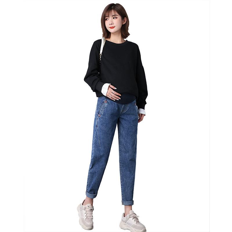 

Elasticity Autumn and Winter xiu hua kuan Pregnant Women Dad Pants Jeans Pants Fashion Loose Casual Skinny Radish Pa, Elasticity blue