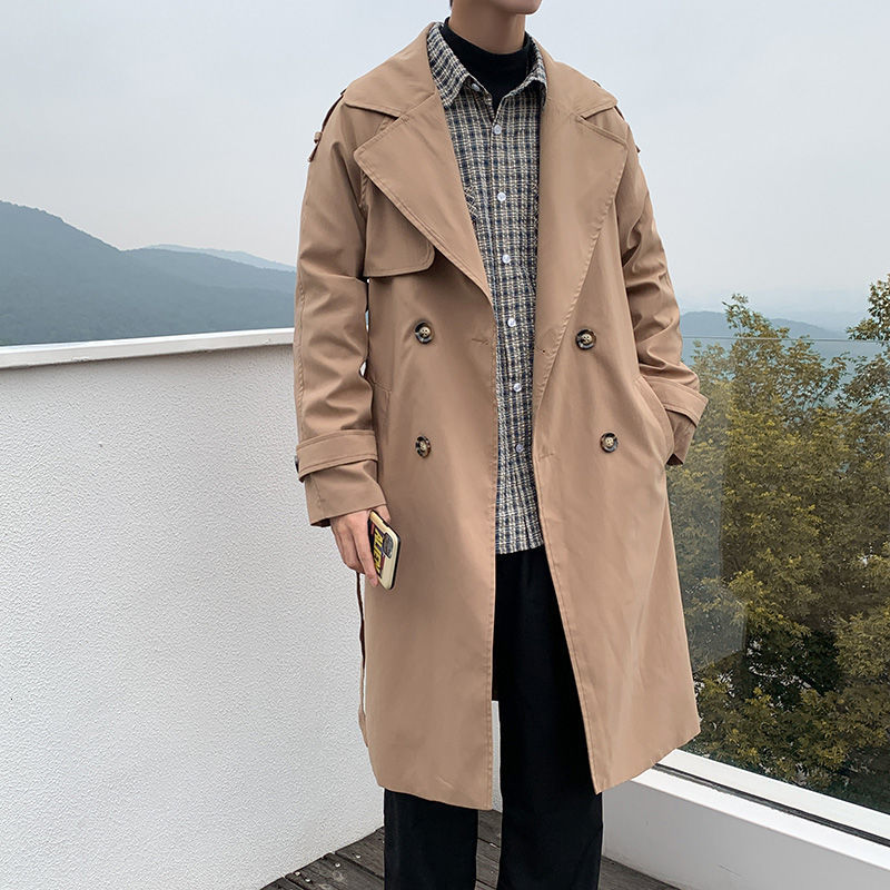 

Autumn Korean Style Trench Men's Fashion Solid Color Casual Long Coat Men Streetwear Loose Windbreaker Jacket Men Overcoat -5XL, Black