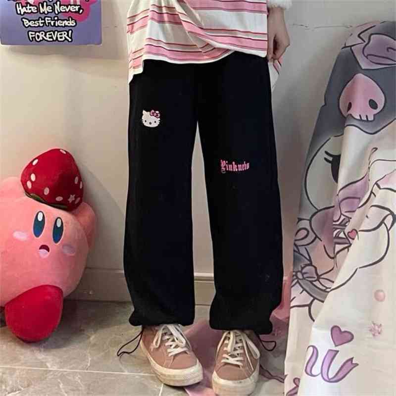 

Cute Cartoon Pants Summer Solid Cargo Trousers Wide Leg Casual Kawaii Pants Streetwear Workout Gothic Leggings Harajuku, Black;white