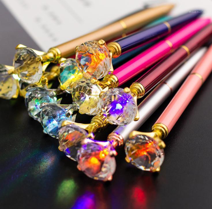 

LED Light Big Diamond Pen Creative Design Super Crystal Light Metal Ballpoint Pens Writing Office School Student Gift SN30271