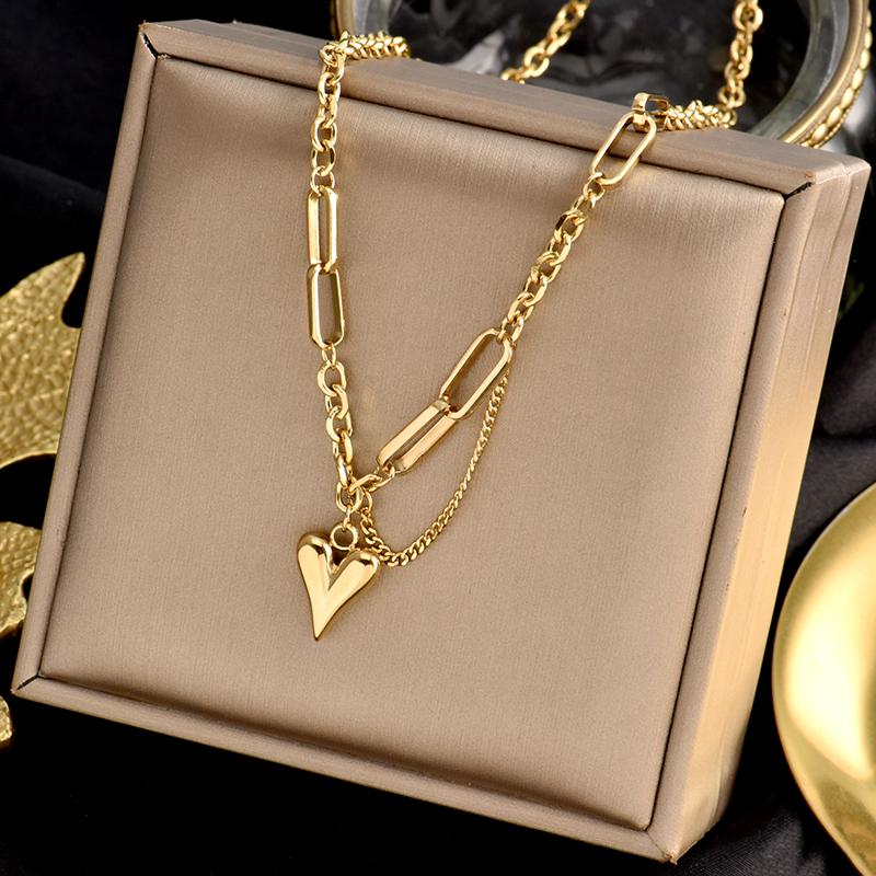 

Hip hop rock Geometric Heart Pendant Necklace for Women Punk Contracted Collarbone Sweater Chain Fashion jewelry Accessories