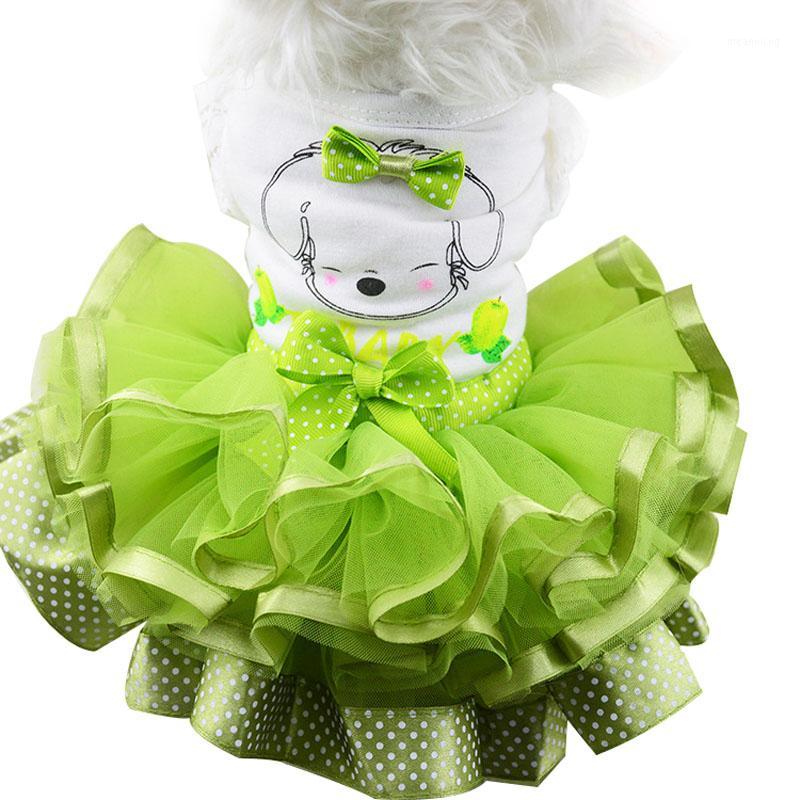 

2019 New Cute Bow Dog Dress Tutu Skirt Summer Puppy Clothes Princess Dog Wedding Dress XS-XXL1, Green