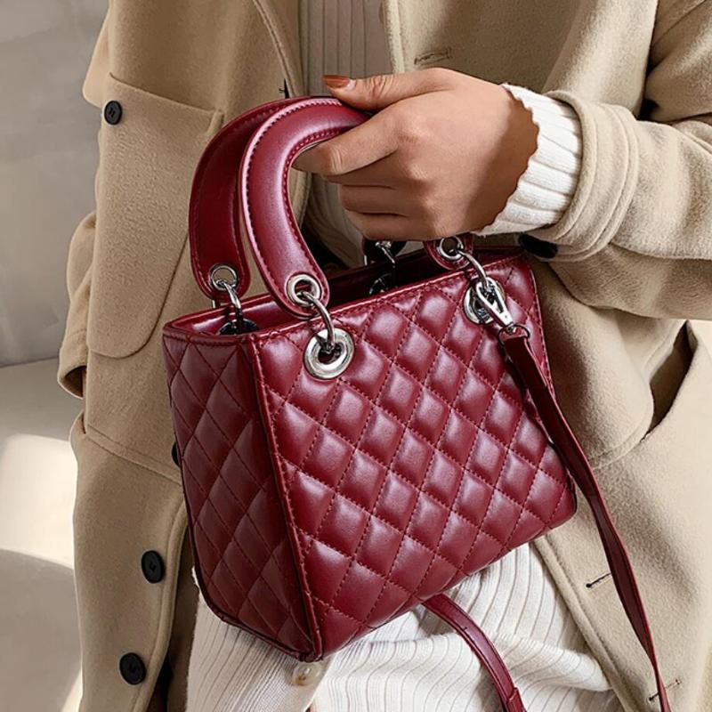 

Elegant Female Square Tote Bag 2021 Fashion New High quality PU Leather Women's Designer Handbag Lattice Shoulder Messenger Bag, Black