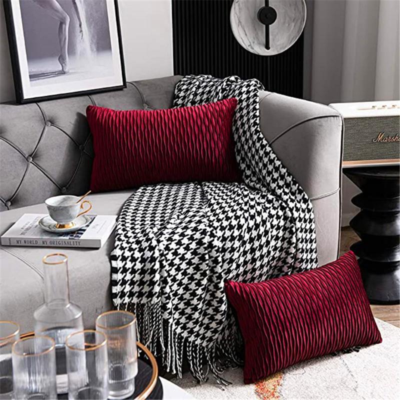 

Rectangle Striped Velvet Cushion Case Luxury Modern Lumbar Throw Pillow Cover Decorative