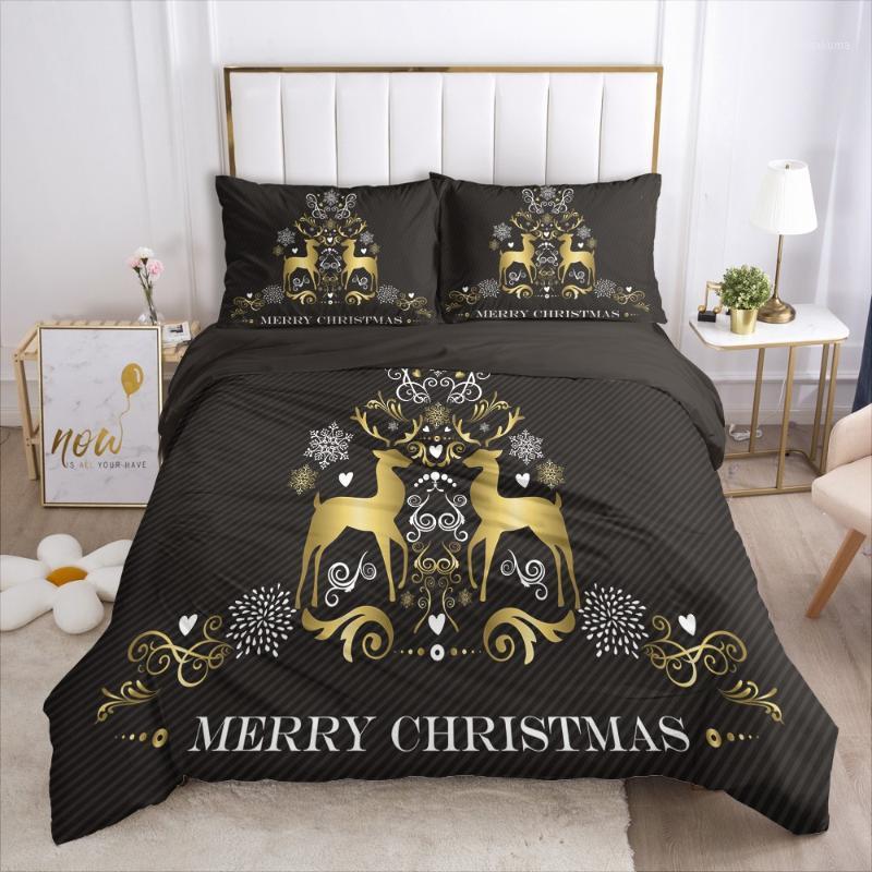 

3D Bedding Sets XMAS Duvet Cover Set Quilt Covers and Pillow Shams Comforther Case Christmas Deers Design Black Bed Linen1, Christmas015-white-d