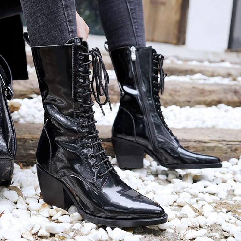 

Bota feminina black ankle boots for women lace up punk rain boots ladies shoes cowboy designer woman shoes 2020, As picture