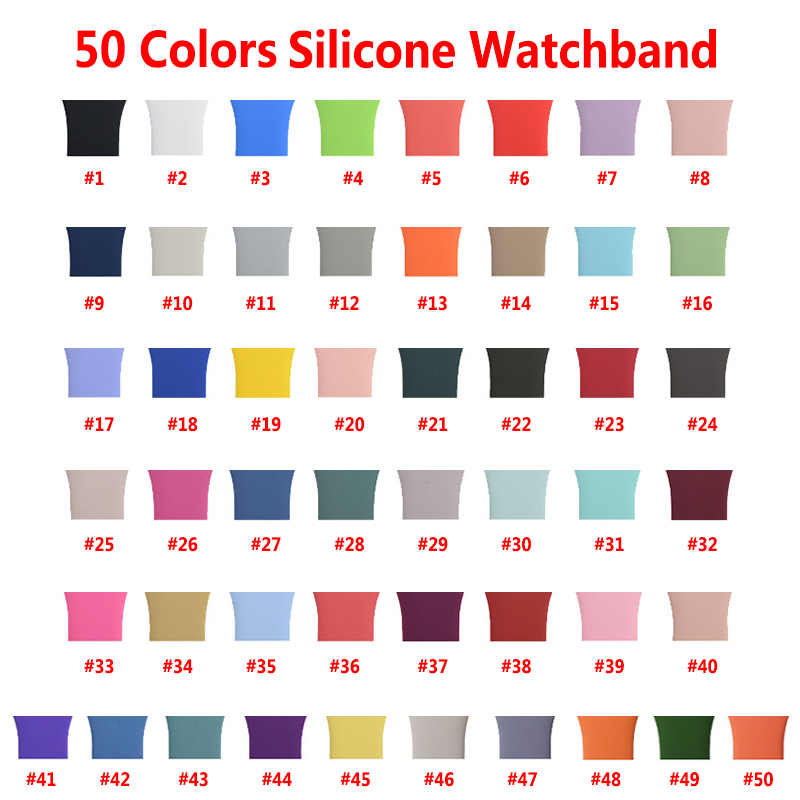 

50 Colors Silicone Strap For 38MM 42MM 40MM 44MM Watch Soft Replacement Watchband For 6 5 4 3 2 1 Series Smartwatch