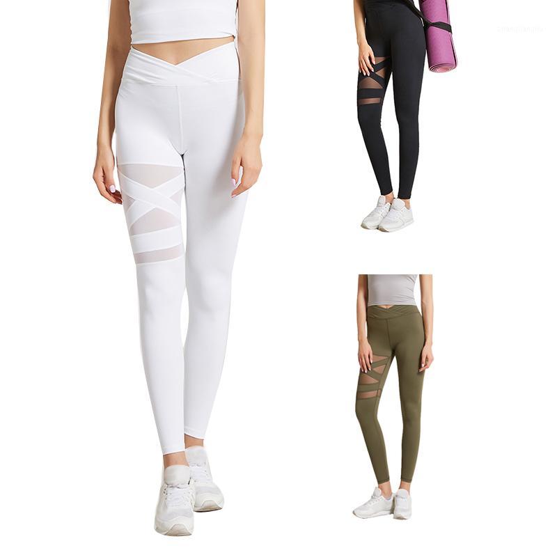 

Women' Mesh Stitching Yoga Pants High Waist Tummy Leggings Running Sports Fitness Trousers1, Black