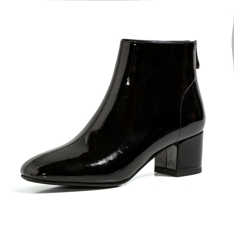 

2021 New Casual Round Toe Ankle Square Heel Back Women Shoes Autumn Winter Pu Leather Short Boots Size 34-43 H4pb, Black