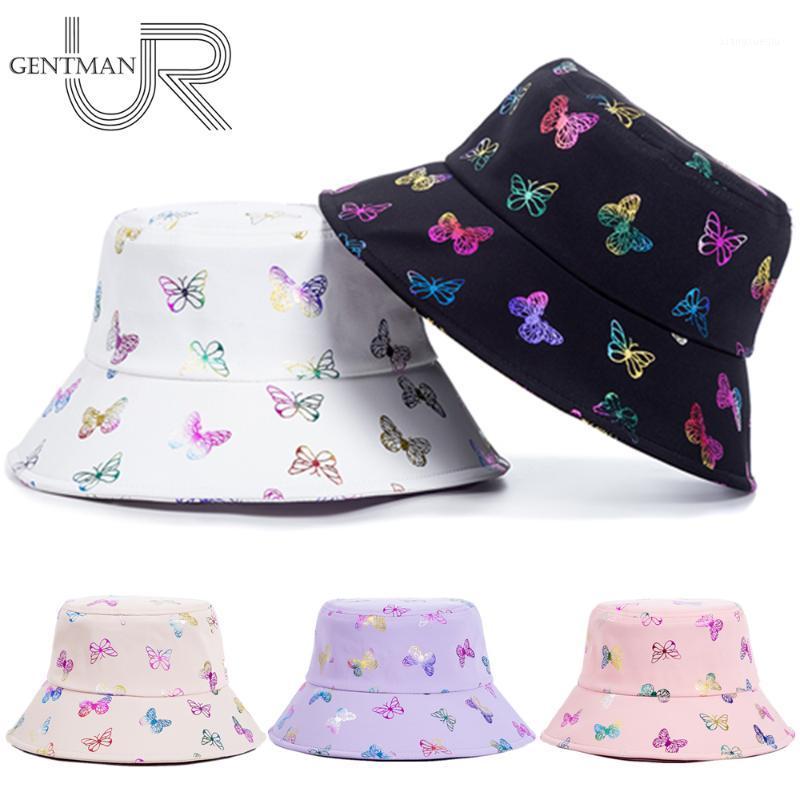

Fashion Women Bucket Hats Color Butterfly Printing Summer Cap For Outdoor Street Sunscreen Sun Hat Female Panama Wide Brim, Blue;gray