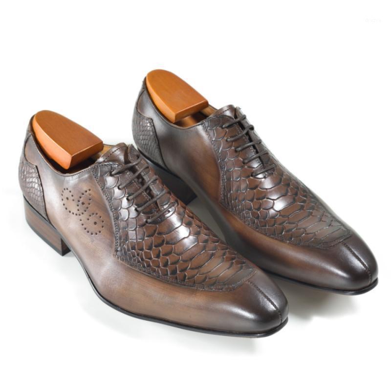 

Men Formal Dress Shoes Leather Lace Up Emboss Office Wedding Coffee Mixed Color Black Basic Pointed Toe Oxford Mens Shoe Itaty1
