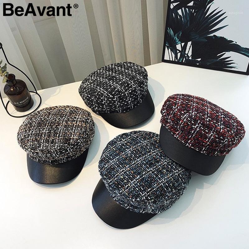 

Beanie/Skull Caps BeAvant Casual Plaid Tweed Cap Women Streetwear Fashion Ladies Painter Hats Autumn Winter Female Beret Hat Caps1, Black