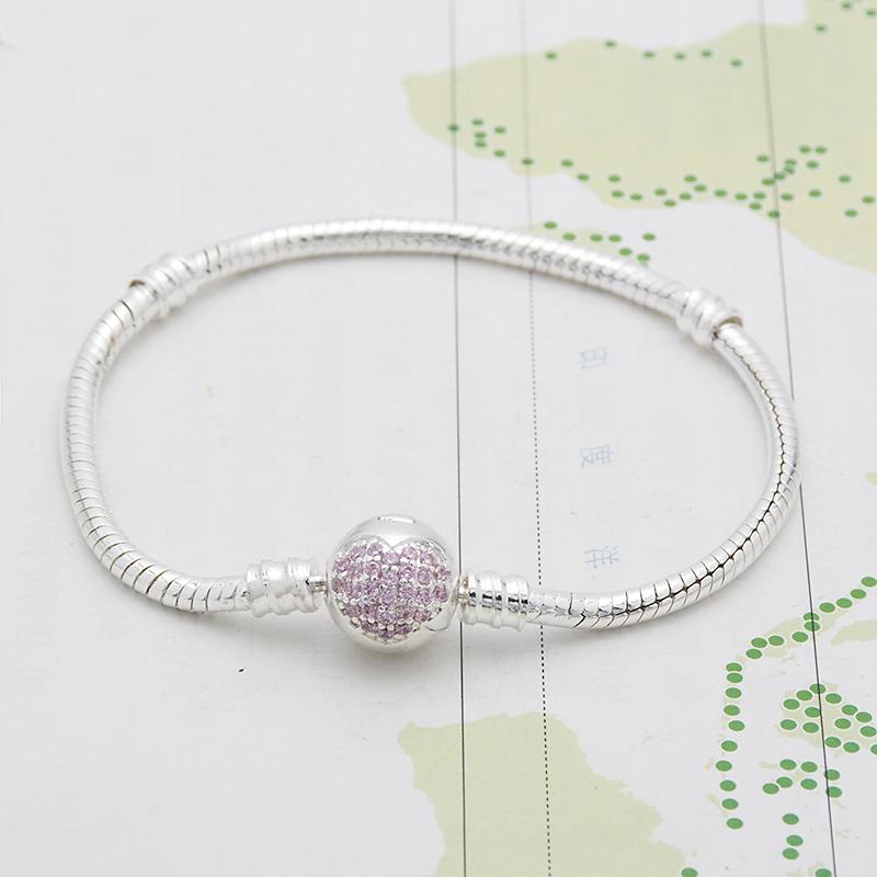 

Silver plated heart bracelet zircon Snake chain